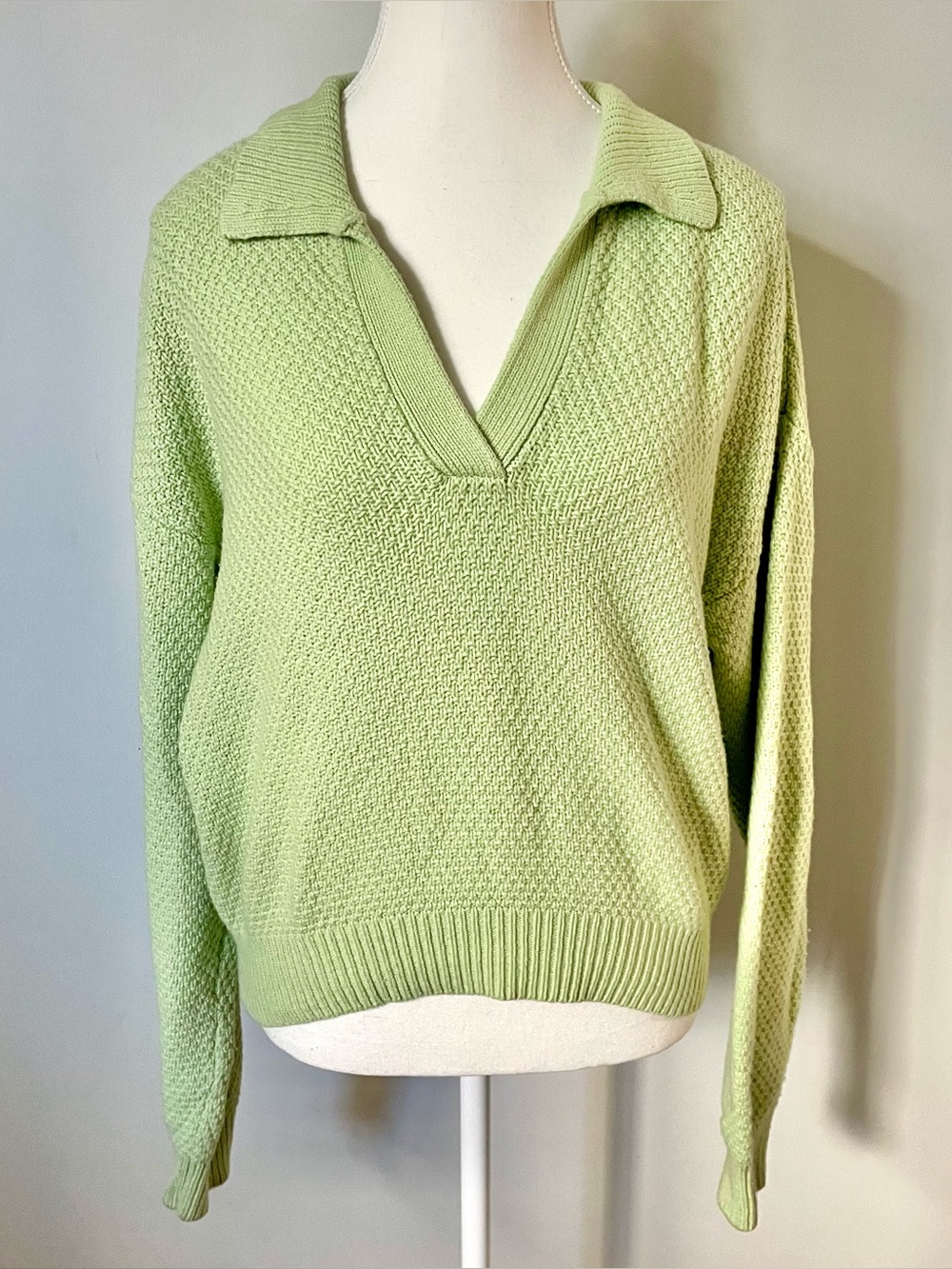Aritzia Sun-Deh Lottie Sweater Open-neck Polo Sweater Merino Wool Blend Size S